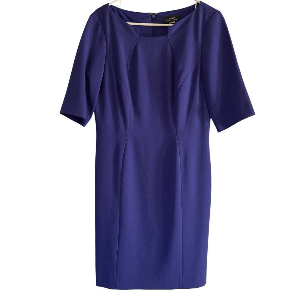 Tahari Arthur S Levine Career Midi Dress Women's Size 8 Purple Sheath